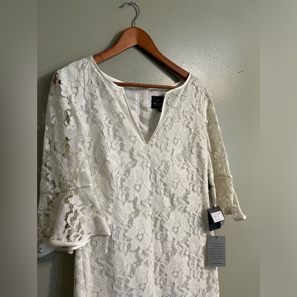 Adrianna Papell Womens Ruffle Cuff Sleeve Lace Cream Cocktail Dress  Sz 10 NWT - Picture 5 of 15